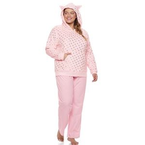 Plus size pink cat plus top and pants pajama set